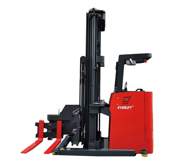 Everlift-carretilla elevadora de tres vías, 3000kg, mástil triple con elevación libre completa y palanca de cambios lateral, carretilla elevadora portátil con asiento